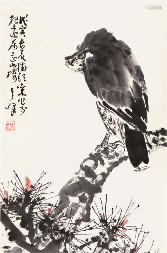 孙其峰(b.1920)松鹰图 设色 纸本镜片