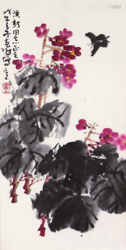 霍春阳(b.1946)蝶恋花 设色 纸本镜框