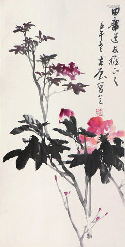 张立辰(b.1939)花卉 设色 纸本立轴