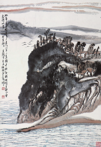 龙  瑞(b.1946)山居图 设色 纸本镜片