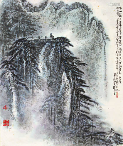 李行简(b.1937)清凉台 设色 纸本镜框