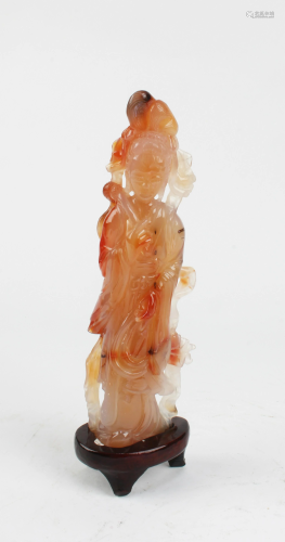 Antique Carved Agate Maiden Figurine