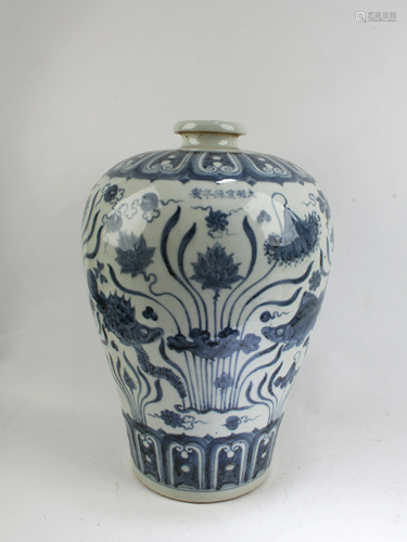 Chinese Blue & White Porcelain Meiping Vase