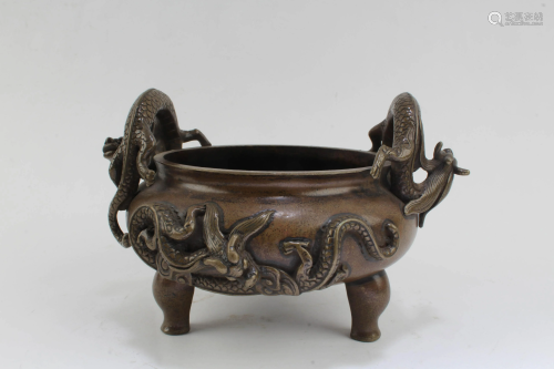 A Bronze Tripod Censer with Twin Handles