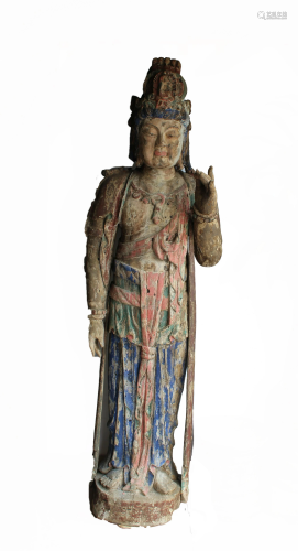 Chinese Wooden Carved Standing Bodhisattva Statue