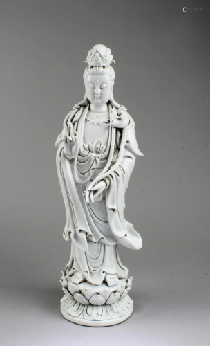 Chinese Blanc De Chine Standing Guanyin Statue