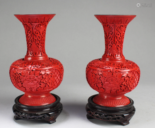 A Pair of Porcelain with Lacquer Vases with stand