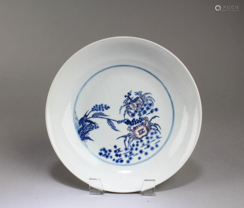 Chinese Iron Red Blue & White Porcelain Plate