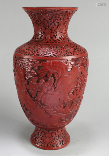 Antique Chinese Carved Cinnabar Vase