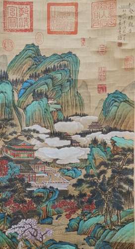 The Picture of Pavilion Figures on Landscape Painted by Li T...
