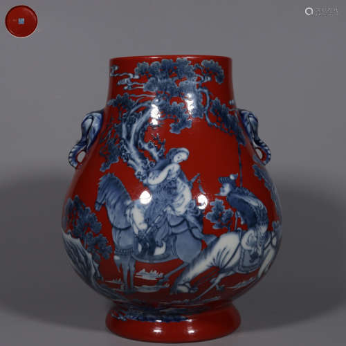Blue-and-White Underglazed Red Statue with Elephant Ears