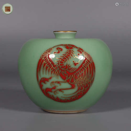 The Bean Green Glaze Apple Statue with Phoenix