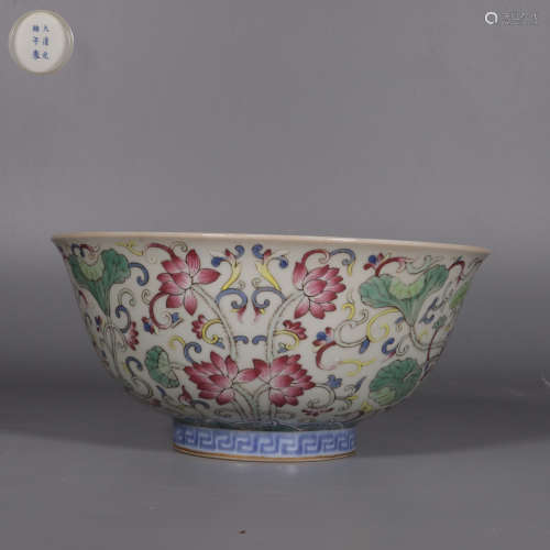 A Famille Rose Bowl with Flower Patterns