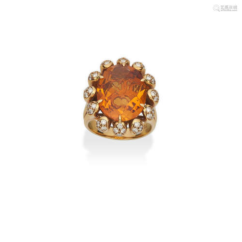 A CITRINE AND DIAMOND RING