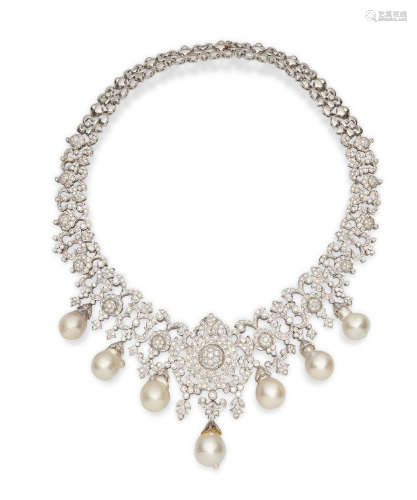A CULTURED PEARL AND DIAMOND NECKLACE, TOGETHER WITH A PAIR ...