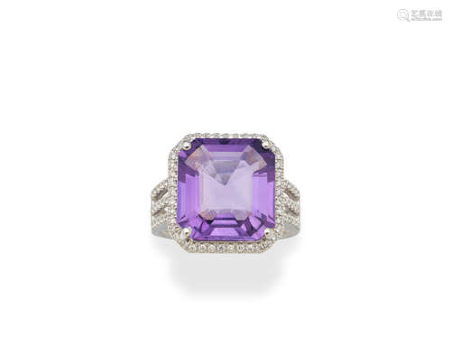 AN AMETHYST AND DIAMOND RING