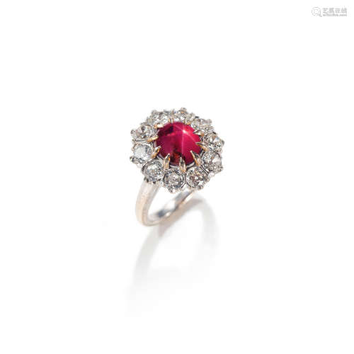 A STAR RUBY AND DIAMOND RING