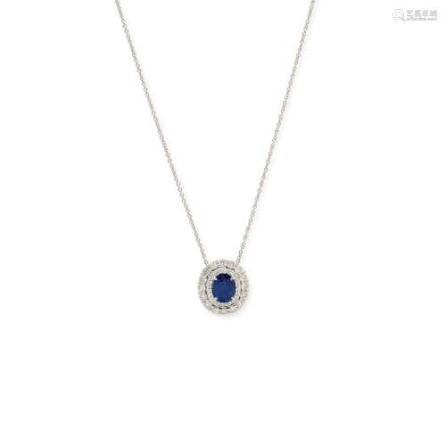 A SAPPHIRE AND DIAMOND PENDANT NECKLACE