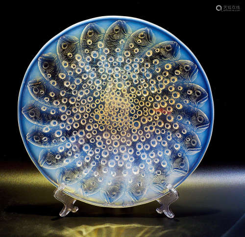 约1930年 法国 莱俪LALIQUE 锦鲤纹饰Roscoff系列水晶装饰盘