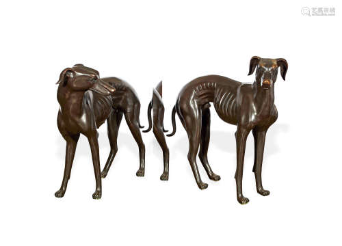 约19世纪 铜西洋犬 (一对)