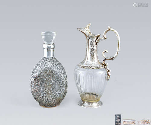 水晶包银錾花卉纹酒瓶、酒壶 (一组两件)