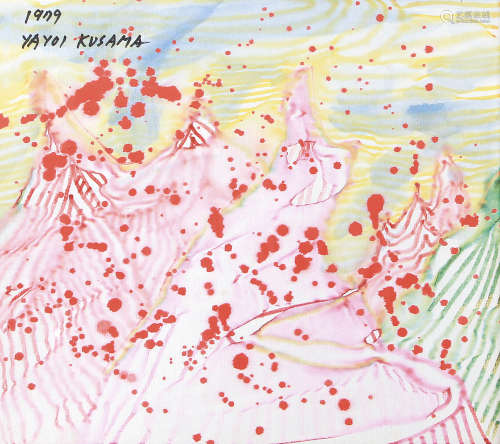 草间弥生 1979年作 夕阳下的阿尔卑斯山 材质：水性笔、彩墨、水彩
