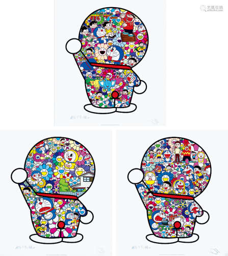 村上隆 2020年作 哆啦A梦版画 背面 （一组三件） 材质：胶印版画