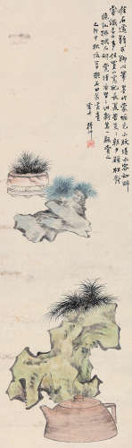 穆仲（1790～1849） 1819年作 佳石煮茗图 立轴 设色纸本