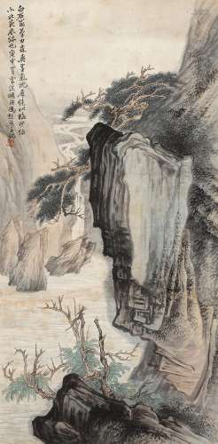 冯超然（1882～1954） 1920年作 高崖苍木 立轴 设色绢本