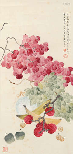 丁辅之（1879～1949） 1937年作 瓜果图 立轴 设色纸本