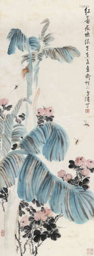 王雪涛（1903～1982） 红蔷薇映绿芭蕉 立轴 设色纸本