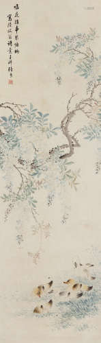张熊（1803～1886） 唼花雏鸭图 立轴 设色纸本