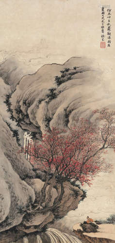 张崟（1761～1829） 秋岩观瀑图 立轴 设色纸本