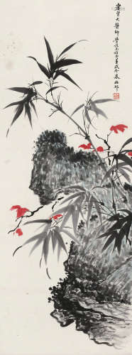 朱梅邨（1911～1993） 1982年作 竹石图 立轴 设色纸本