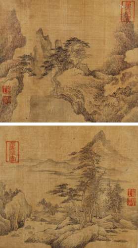 皇六子永瑢（1744～1790） 山水小品 （二帧） 镜片 水墨纸本