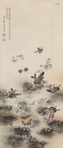 郭布罗·婉容（1906～1946） 蝶舞图 立轴 设色绢本
