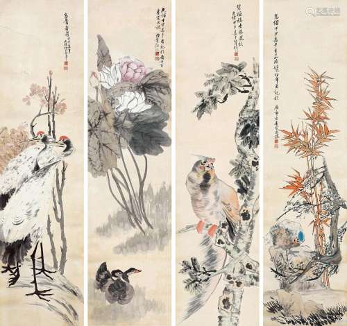 任伯年（1840～1895） 1884年作 花鸟四屏 镜心 设色纸本