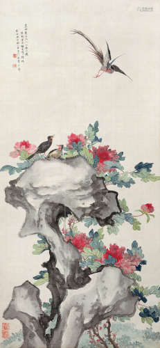 胡应祥（1865～1951） 1933年作 祝寿图 立轴 设色纸本