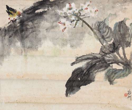 蔡鹤州（1912～1976） 花上翠鸟 立轴 设色纸本