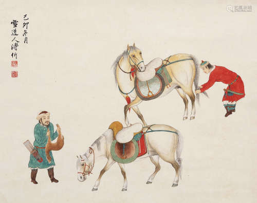 溥忻（1893～1966） 1939年作 牧马图 立轴 设色纸本