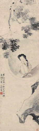 王素（1794～1877） 秋窗思忆图 立轴 设色纸本