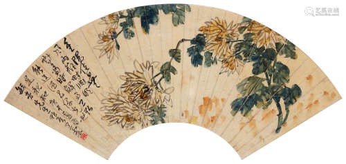 王震（1867～1938） 1930年作 秋菊图 镜框 设色纸本