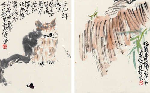 陈子庄（1913～1976） 1972年作 白石笔意 （二帧） 镜心 设色纸本