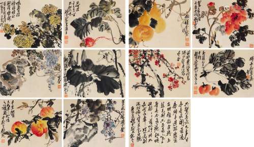 赵云壑（1874～1955） 1940年作 花果图册 册页 （十一开） 设色纸本