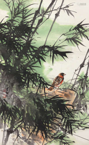 陈佩秋（1923～2020） 竹间翠鸟图 镜心 设色纸本