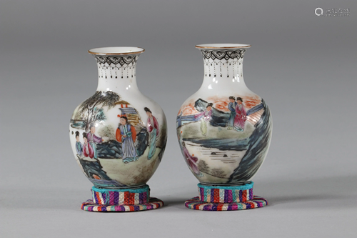 Pair of miniature porcelain vases with character