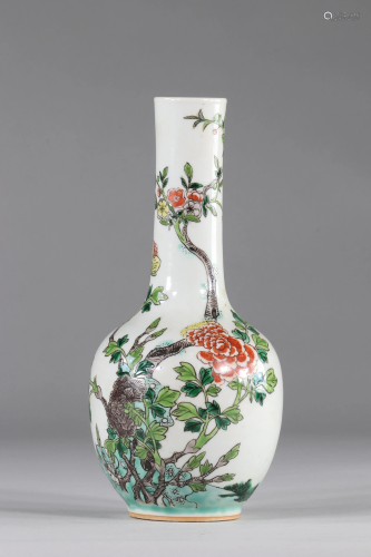 Porcelain bottle vase famille verte floral decoration,