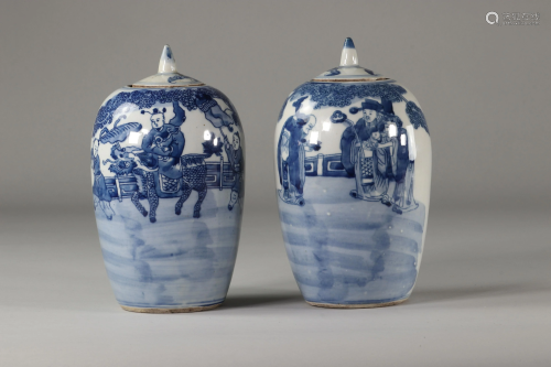 China pair of blanc bleu covered vases with character