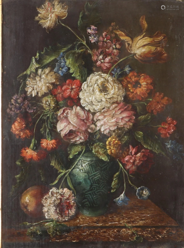 Painting under eglomise glass bouquet of flowers