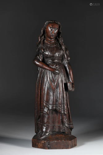 Rare pregnant virgin in carved wood probably Flanders